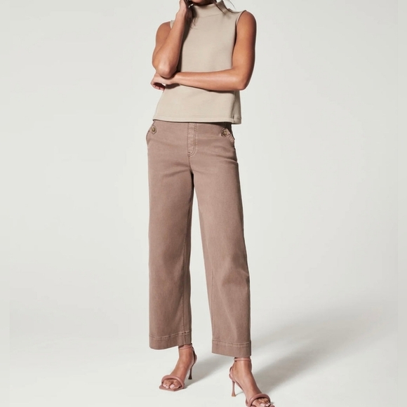 SPANX Pants - SPANX Stretch Twill Cropped Wide Leg Pants In Cedar Size Small Women's
